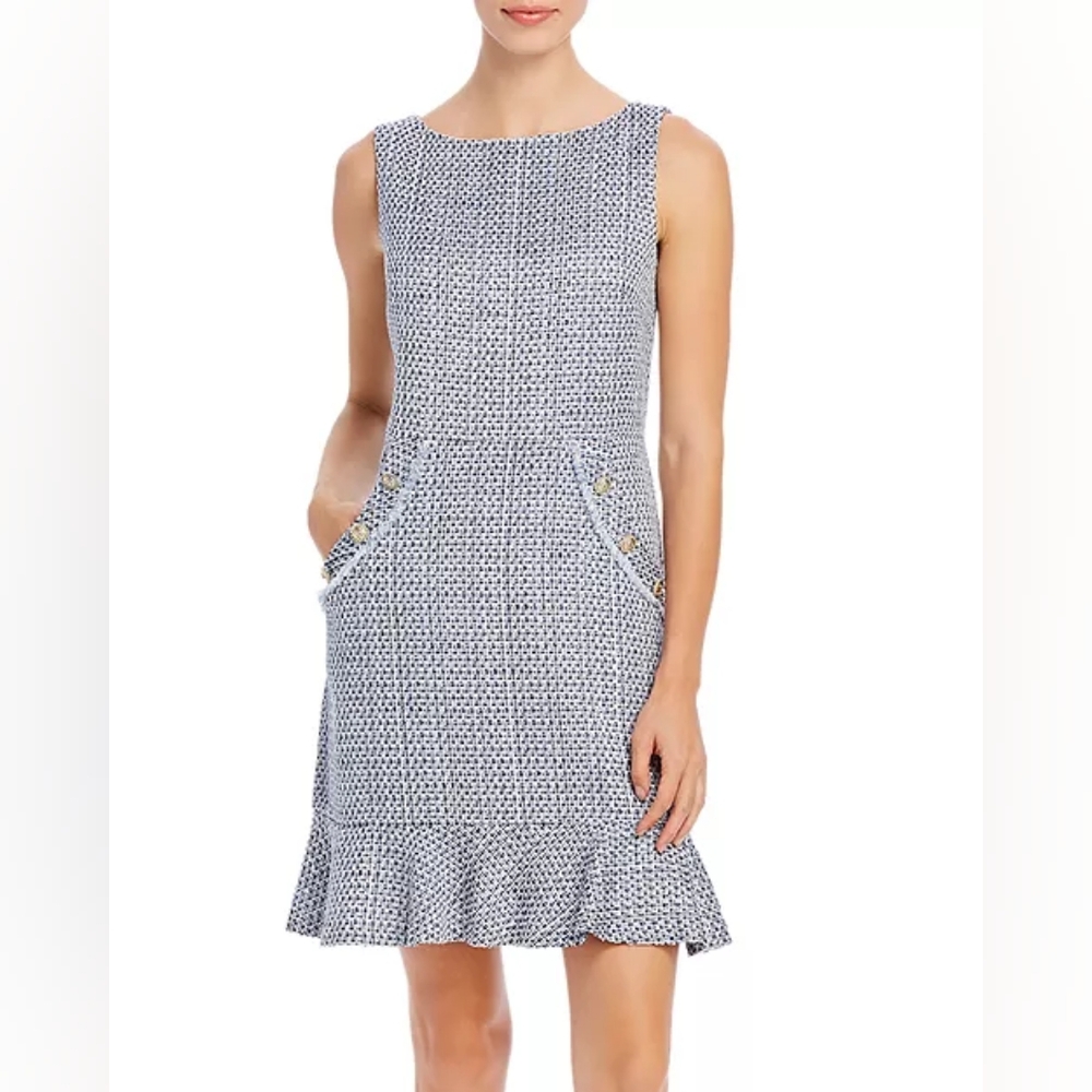 Karl Lagerfeld Paris Tweed Ruffle Hem Dress, 10